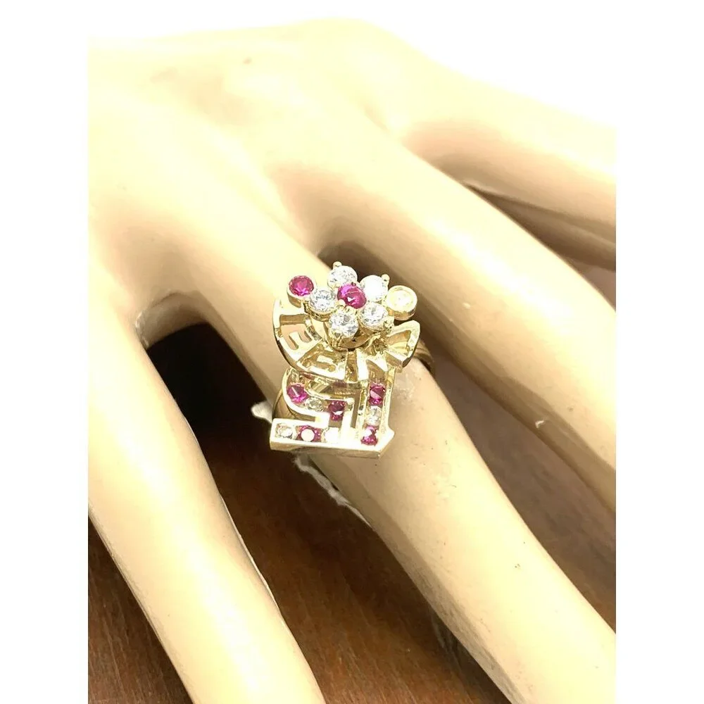 Sweet 15 Birthday Ring Gemstone 14k Yellow Gold Estate Jewelry Women's Size 6.5